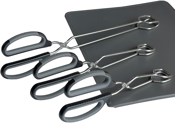 Stainless Steel Scissor Tongs Cooking Tongs Set, Set of 3 (Black Handle, 10" 12" 16")