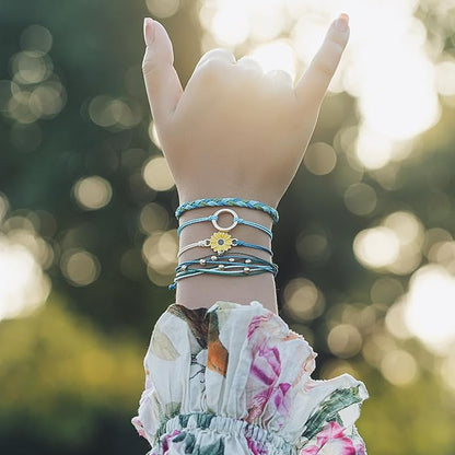 FANCY SHINY Sunflower String Bracelet Boho Braided Rope Wrap Bracelets Cute Summer Beach Surfer Jewelry for Women Christmas Gifts