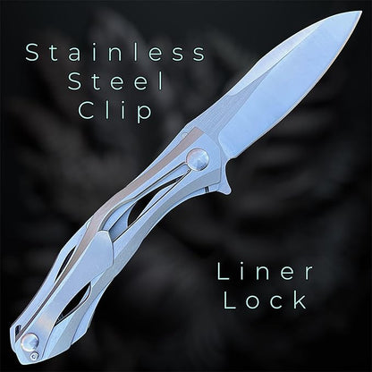 TACTICAL GEARZ Premium Stainless Steel Folding Knife, Stainless Steel Handle, D2 Steel Blade (Ronus Silver)