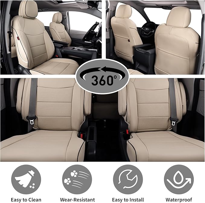 EKR Sienna Seat Covers for 2011-2020 Toyota Sienna XLE,Limited,Limited Premium,7 Seats,2nd Row Captain Seats W/Legrest,Seat Covers for SUV,Automotive Seat Cover Full Set-Three Row,Leather (Beige)