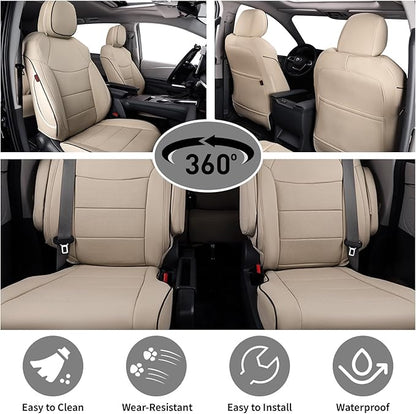 EKR Sienna Seat Covers for 2011-2020 Toyota Sienna XLE,Limited,Limited Premium,7 Seats,2nd Row Captain Seats W/Legrest,Seat Covers for SUV,Automotive Seat Cover Full Set-Three Row,Leather (Beige)