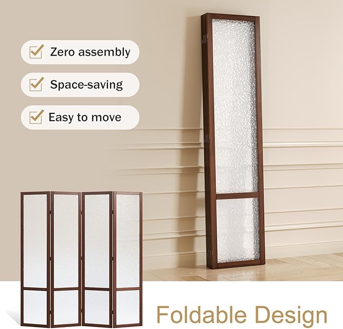 Acrylic Room Divider, 4-Panel Freestanding Partition Screen, Frosted