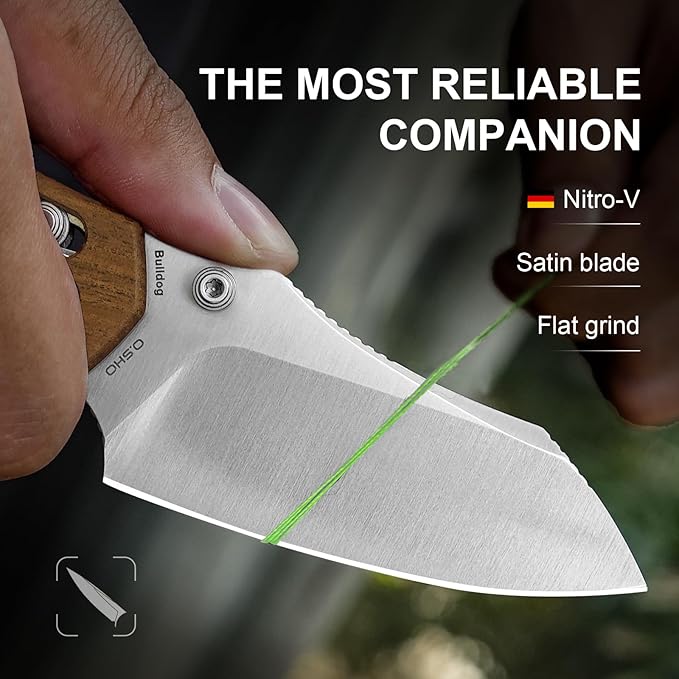 Kizer Bulldog Pocket Knife, 3 In Nitro V Blade Folding Knife Mkuruti Wood Handle Camping Hunting Knife with Reversible Clip, Clutch Lock Small EDC Knives for Men Women V3672A2