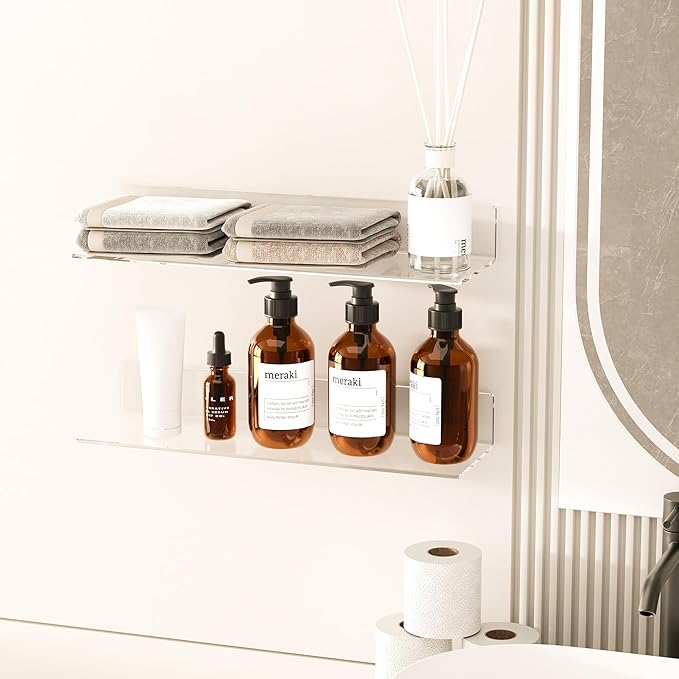 20 Inch Clear Wall Shelves for Wall, Wall Mounted Acrylic Floating Shelf for