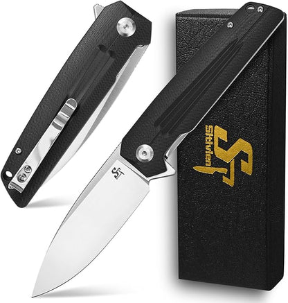 Sitivien ST152 Folding Knife,K110(D2) Steel Blade with G10 Handle EDC Tool Knife for Outdoor Camping,Hiking,Fishing(Black)