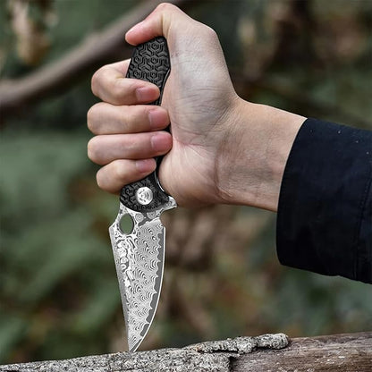 Pocket Knife for EDC Damascus Pocket Knife with Black Aluminum Handle 3.3" Damascus Blade Pocket knives & Folding Knives