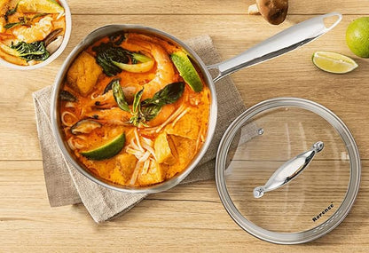 Rorence 3-Quart Saucepan with Lid: Pour and Strain Stainless Steel Sauce Pan