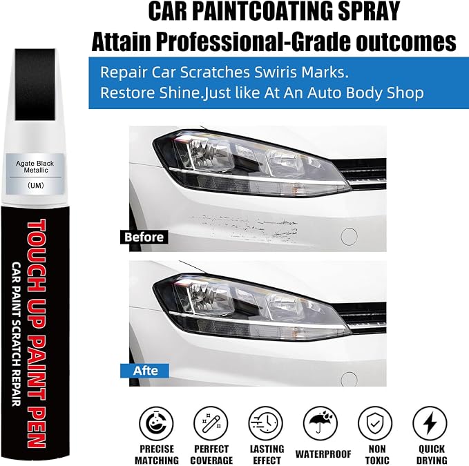 Agate Black Metallic(UM) Car Touch Up Paint for Ford 2-in-1 Car Scratch Repair Pen with Fine Tip&Brush, DIY Color-Code Matched Auto Paint for Rock Chips Door Scratches Paint Nicks Bumper Marks