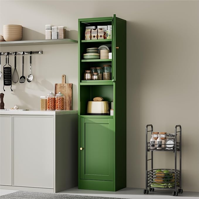 2-Door Metal Storage Cabinet, Tall Slim Pantry Organizer