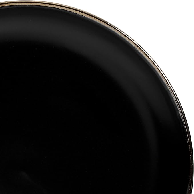 Gibson Home Rockaway Round Stoneware Dinnerware Set, Service for 4 (16pcs), Black/Gold Rim