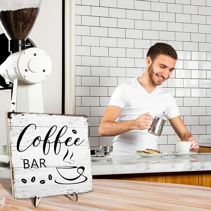 Coffee Bar Decor Sign – Rustic Wooden Plaque