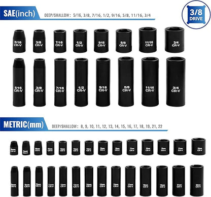 50-Piece 3/8" Drive Socket Set, SAE & Metric, Deep & Shallow, 72-Tooth Ratchet