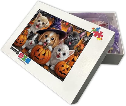 Adult Wooden Puzzles for Halloween Cats and Dogs, Chunky and Sturdy Puzzles - Exquisite Design -500 Pieces - Ideal for Relaxation and Entertainment