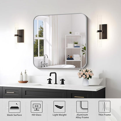 FORBATH 30x30 Inch Silver Bathroom Mirror