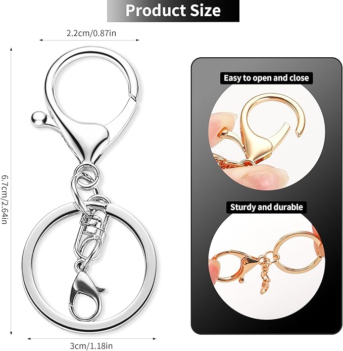 10 Pack a Set Metal Lobster Claw Clasps and Key Rings, Key Chain Accessories, Keychain Making kit for Keys, Art Crafts, Jewelry Making, Silver - Light Gold