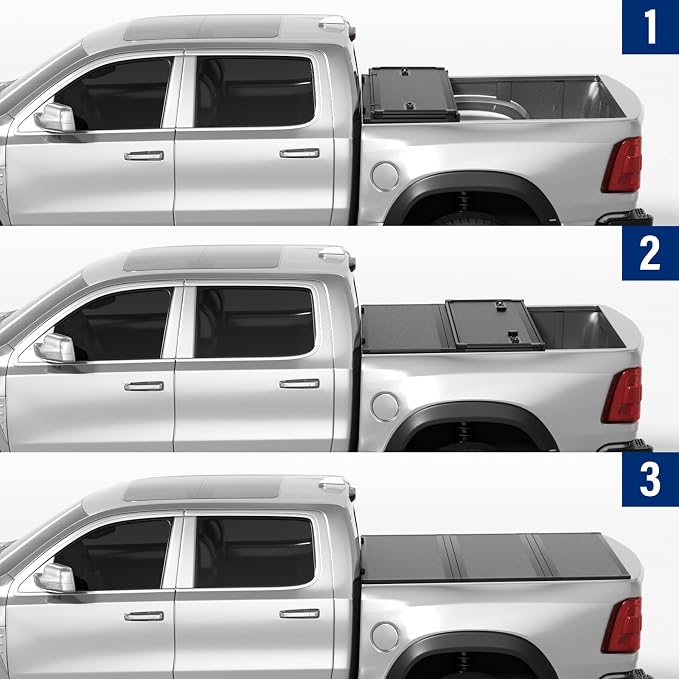 FRP Hard Tri-fold Tonneau Cover Fold Truck Bed Covers Compatible with 2009-2026 Dodge Ram 1500 & 2500 5' 7" Bed Without Ram Box (67.4")