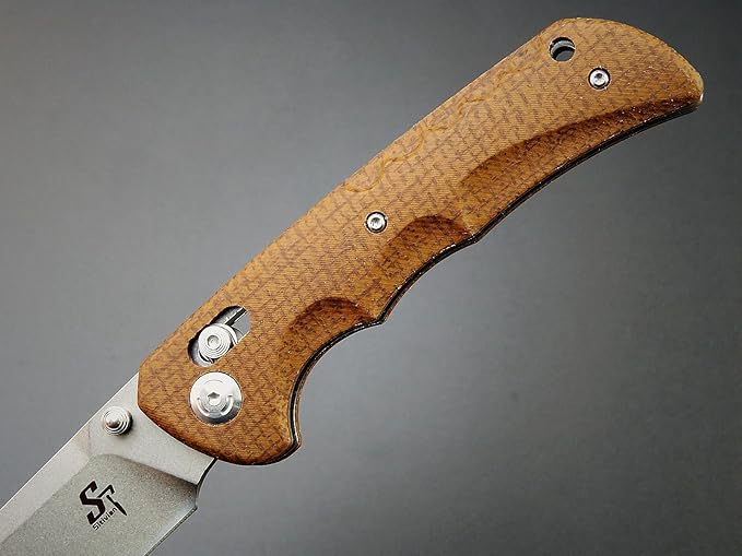 Sitivien ST110 Folding Knife, D2 Blade and Micarta Handle Pocket Knife, EDC Tool Knife with Pocket Clip for Outdoor Camping Hiking Survival(Brown) …