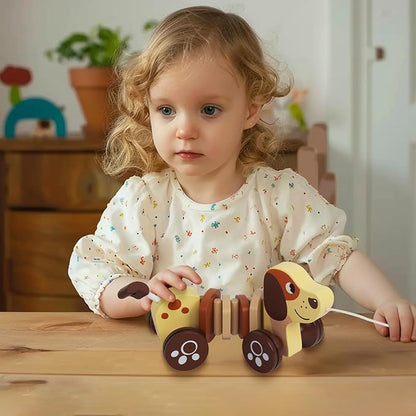 Baby Toys Car,Wooden Pull Along Toddler Toy, Developmental Toy for 1 Year Old Girl Boy Birthday Gift
