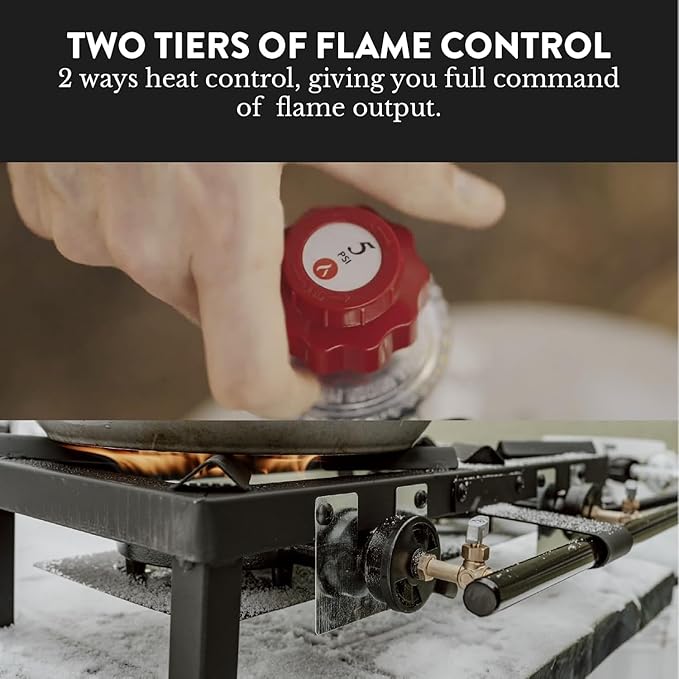 GasOne High Pressure Double Propane Burner - Outdoor Cooking with Heat Shield and Guard ??Propane Burner Head for Camping, Tailgating, Seafood Boil, Home Brewing - Patent Pending