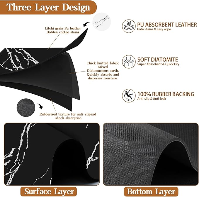 Absorbent Coffee Mat, Hide Stain Rubber Backed Absorbent Dish Drying Mat