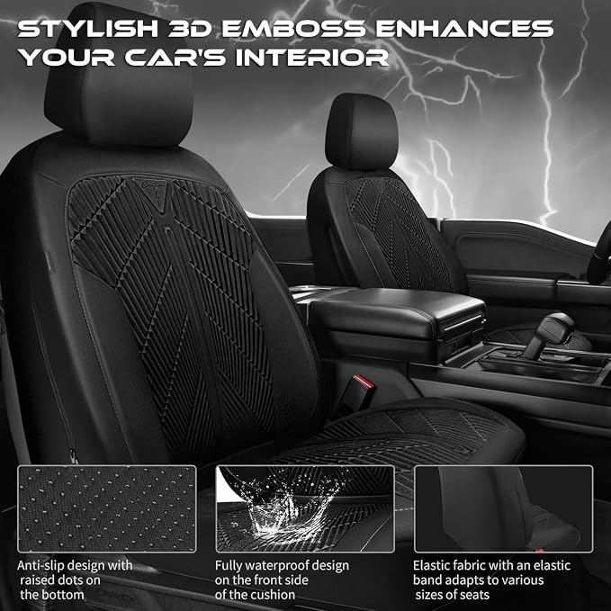 CAR PASS Waterproof Car Seat Covers Full Set,Neoprene Wetsuit, All-Weather Non-Slip Durable, Universal Fit for SUV, Sedans, Trucks, Vans, with Armrest & Airbag Compatibable, All Black