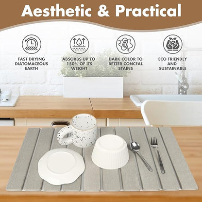 Large Stone Dish Drying Mat for Kitchen Counter, Eco-friendly, Instant Drying