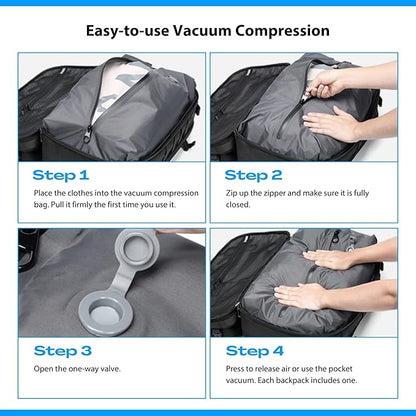Vacuum Travel Backpack, 70L Expandable Air Vacuum Backpack for Travel, Vacpack Travel Vacuum Bags with Pump, TSA Lock, USB Charging Port, Waterproof
