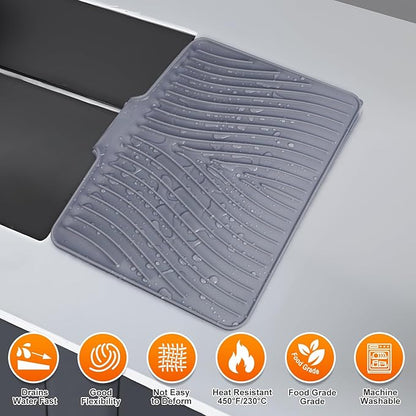 Silicone Dish Drying Mat for Kitchen Counter, Dish Drying Pad, Non-Slip Drain