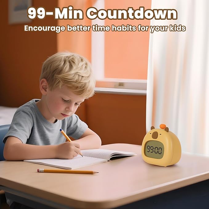 Capybara Alarm Clock with Night Light for Kids – Cute Digital Sleep Trainer with LED Display, 3 Alarms, Countdown Timer, Adjustable Brightness – Rechargeable Bedside Clock for Boys and Girls