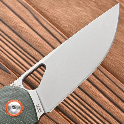 FF5 Folding Pocket Knife, DC53 Steel Blade Micarita Handle with Pocket Clip for Outdoor Camping Hunting Fishing Working (Green)