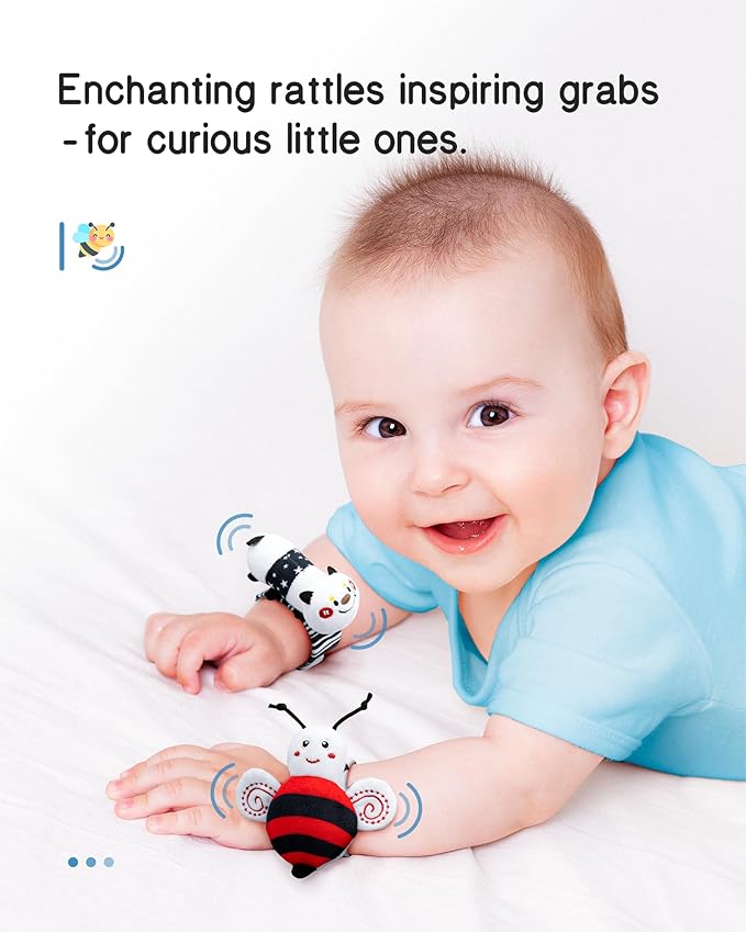Infinno High Contrast Baby Toys Infant Rattle Socks and Wristband Set, Ideal Baby Sensery Toy Gifts for Newborn 0-12 Months, Perpect Black and White Toys for Boys and Girls As Baby Shower Gifts
