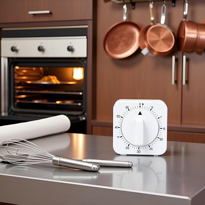 White Timer Clock Square 60-Minute Mechanical Kitchen Timer Wind up Visual