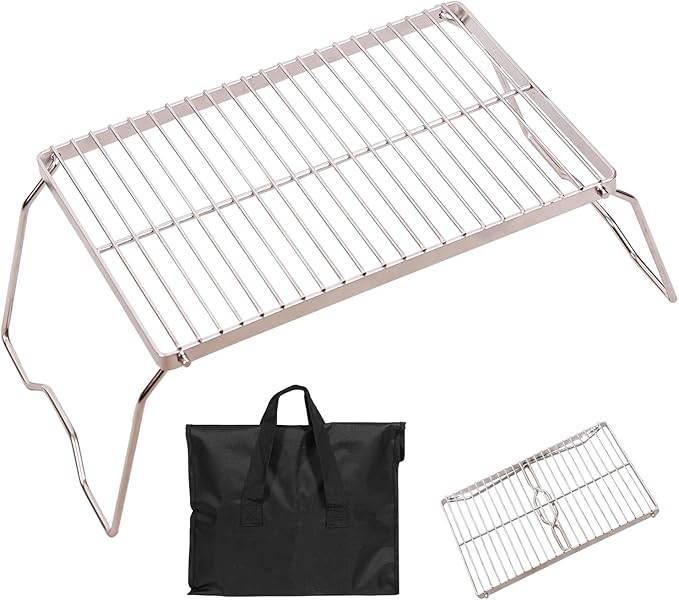 REDCAMP 13.6" Small Folding Campfire Grill, Heavy Duty Portable Camping Grill Grate with Carrying Bag for Outdoor Cooking Camping Hiking Backpacking Picnic BBQ