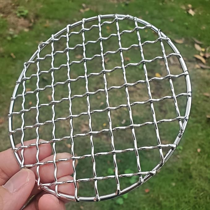 2Peices Backpacker Bushcraft Grill Grate Stainless Steel BBQ Cooking Grill Mesh Campfire Grill Square Round for Camping, Backpacking, Hunting Fishing