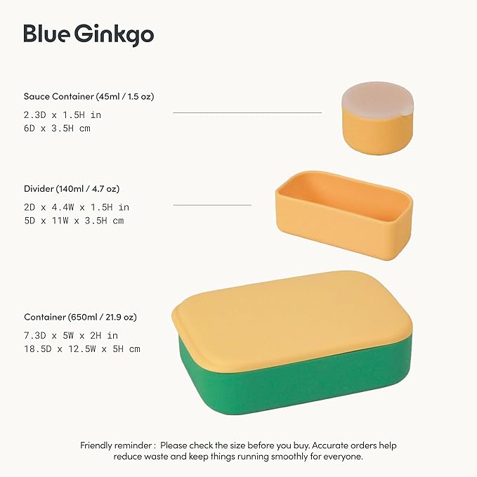 BLUE GINKGO Silicone Lunch Box Set – Durable Heavy-Duty Silicone Bento Box, Microwave, Freezer, Dishwasher Safe – Airtight, BPA Free (Made in Korea, Green)