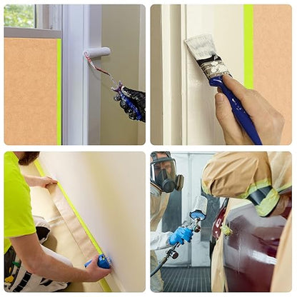 Tangibay Pre-Taped Masking Paper for Painting - 24" x 50' Painters Paper and Tape Attached for Automotive and House Paint Protection, Covering Windows, Skirting, Frames, Cars and Auto-Body (10 Rolls)