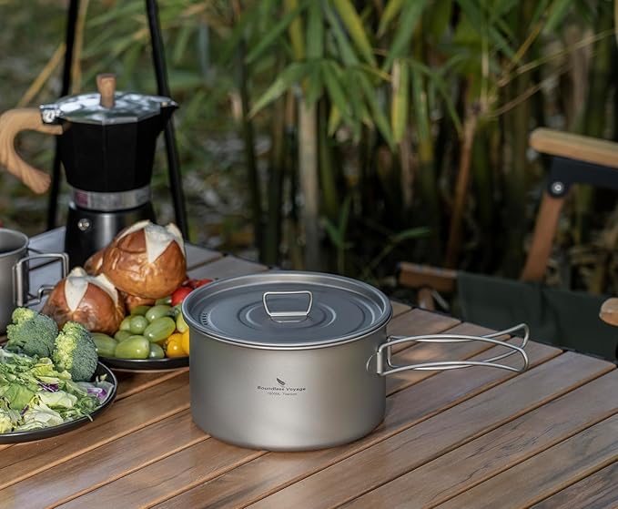 Boundless Voyage Titanium Pot Portable Camping Cookware Lightweight Cooking Pot Set for Outdoor Cooking Traveling Backpacking Hiking Trekking Picnic