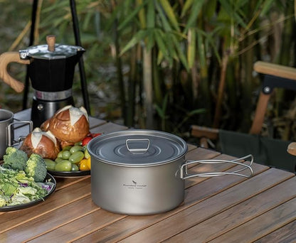 Boundless Voyage Titanium Pot Portable Camping Cookware Lightweight Cooking Pot Set for Outdoor Cooking Traveling Backpacking Hiking Trekking Picnic
