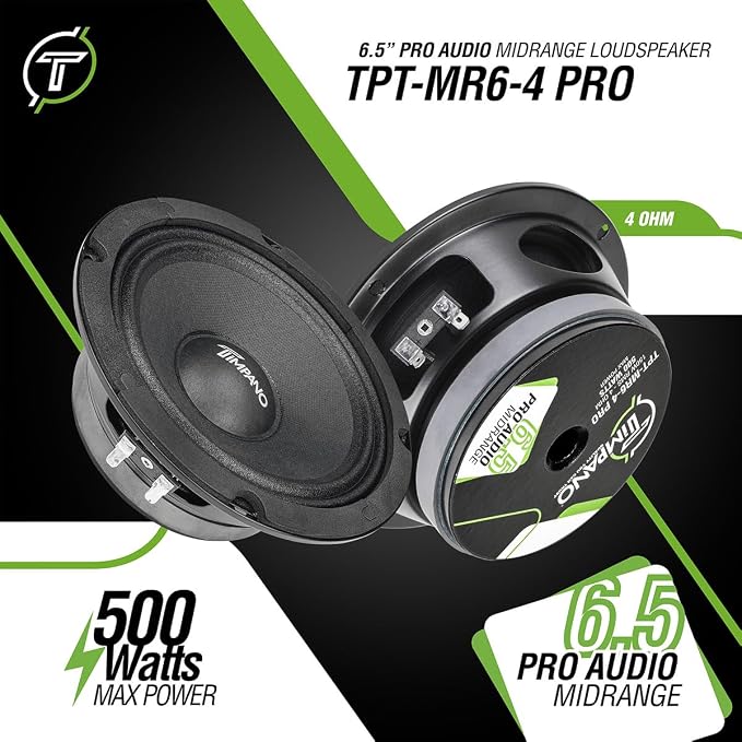 Timpano 6.5 Inch Shallow Midrange Speaker 500 Watts Max Power TPT-MR6-4 PRO, 6.5 Midrange Speakers 4 Ohm Shallow Mount Car Audio Speaker, Pro Audio Loudspeaker Compact for Doors (Single)
