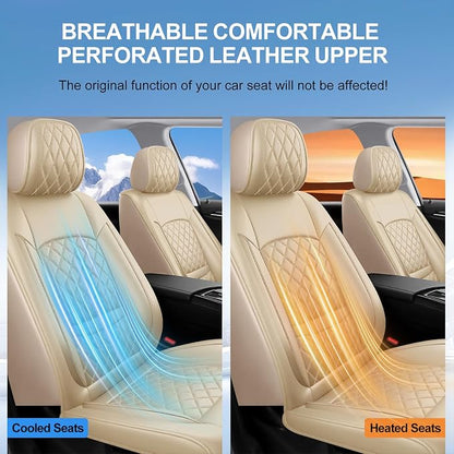 Car Seat Covers Compatible with Hyundai Equus 2011-2016- Full Set 5 Seats Luxury Leather All-Weather Seat Cushions & Protectors, Waterproof & Breathable, Airbag Compatible (Beige)
