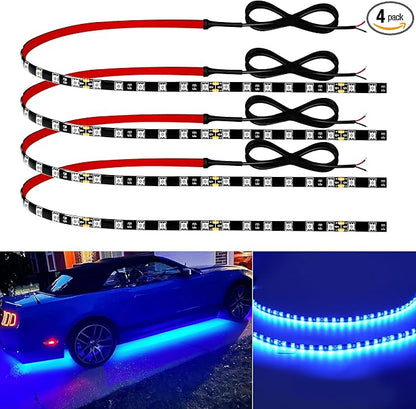 Keiurot Car Led Strip Lights 24" Connectable Blue Led Light Strip for Cars Boat Marine Golf Cart Trucks Waterproof 12V Led Light Strip, 4Pack