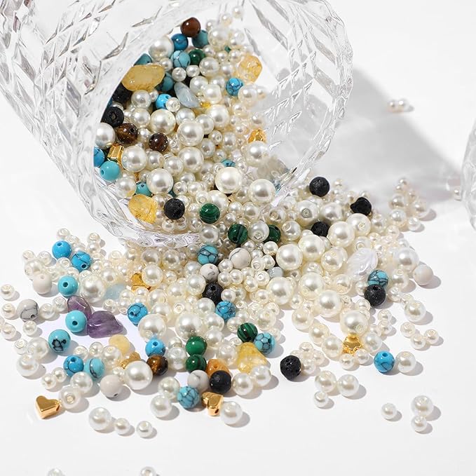 Jewelry Making Kits for Adults Women, 2000pcs 20 Colors Pearl Beads Crystal Beads Shell & Turquoise with Gold Beads Beading Kit for Bracelets, Necklace, Ring DIY Crafts Jewelry Making Supplies