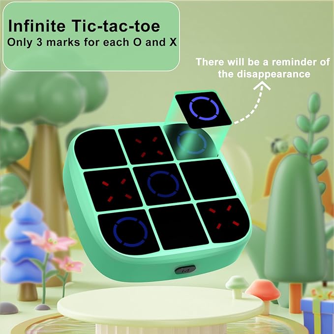 Tic-Tac-Toe Bolt Game, 4-in-1 Handheld Puzzle Games Console, Electronic Tic-Tac-Toe Game for Educational and Memory Growth, Portable Travel Games for Car Ride, Board Games for Kids and Adults (Cyan)