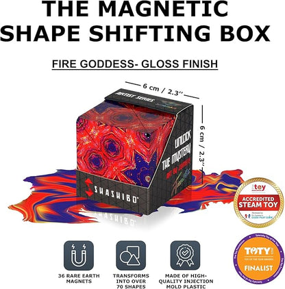 SHASHIBO Shape Shifting Box - Award-Winning Fidget Toy w/ 36 Rare Earth Magnets - Fidget Cube Transforms Into Over 70 Shapes, Sensory Toy Gift for Kids, Teens, and Adults (Fire Goddess)