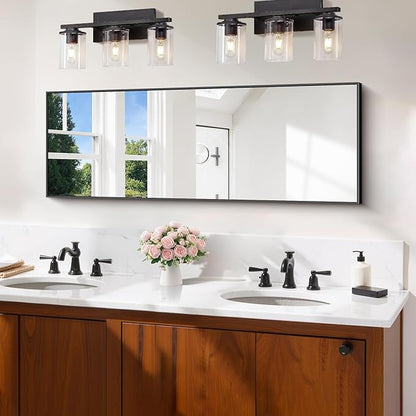 Black Bathroom Mirror for Wall, 16x48 Inch Rectangle Mirror