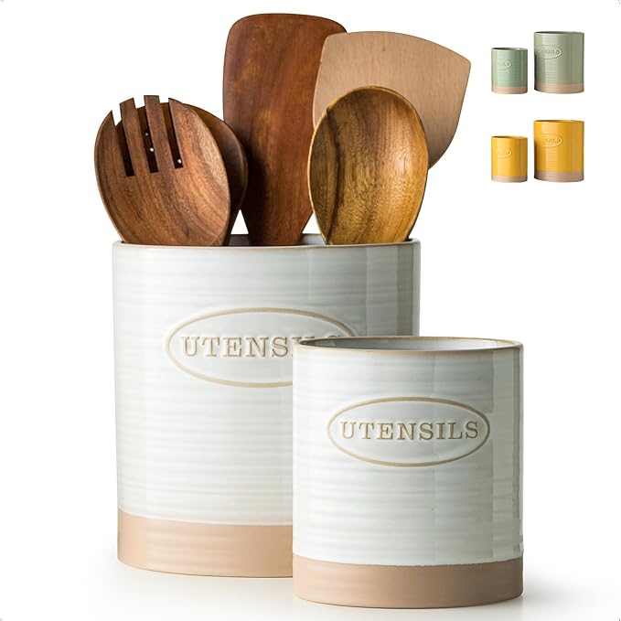 YHOSSEUN Utensil Holder Set of 2, Ceramic Utensil Holder