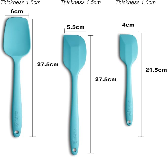 Silicone Spatula 3-piece Set, Ergonomic Handle High Heat-Resistant Spatulas, Non-stick Rubber Spatulas with Stainless Steel Core, Light Blue