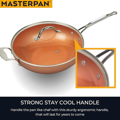 MasterPan Copper tone 12-inch Ceramic Non-stick Wok with Lid