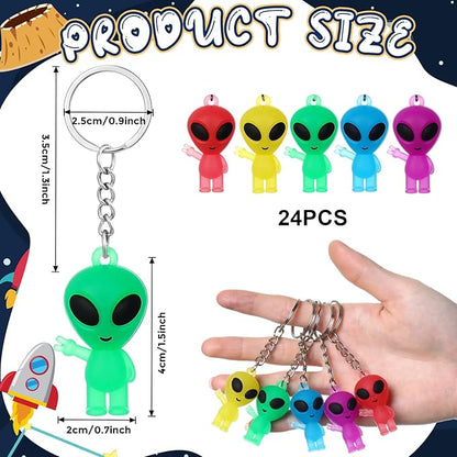 24 Pcs Alien Party Favors Alien Keychains Glow in The Dark Space Keychain Mini Aliens Figures Little Bulk Gift Prizes Goodie Bag Piñata Halloween Stuffers for Music Festival Easter (Colorful)