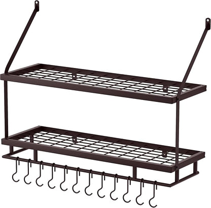 KES 30-Inch Oiled Bronze Pot Rack Wall Mounted, 2-Tier Hanging Pot and Pan